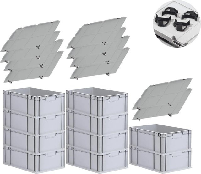 PROREGAL Spar Set mit 10x Eurobox Nextgen Economy in Schwarz inklusive Auflagedeckeln und 4x Schiebeschnappverschlüssen, H x B x T: 22 x 40 x 60 cm - Bild 1