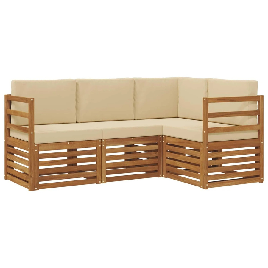 vidaXL Sofagarnitur 4-teilig in Beige und Natur aus Massivholz Akazie mit L-Form und Polsterung - Bild 2