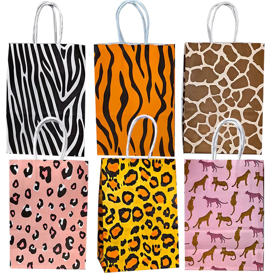 Geschenkbeutel aus Papier mit Tiermuster und Griffen für Kindergeburtstage in 6 verschiedenen Designs, Mehrfarbig - Bild 2