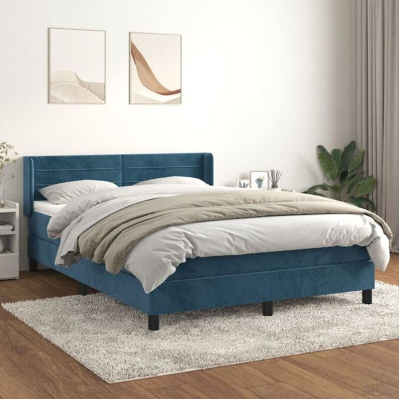 Vidaxl Boxspringbett mit Matratze aus Samt in Dunkelblau B/T/H: 140 x 190 cm - Bild 1