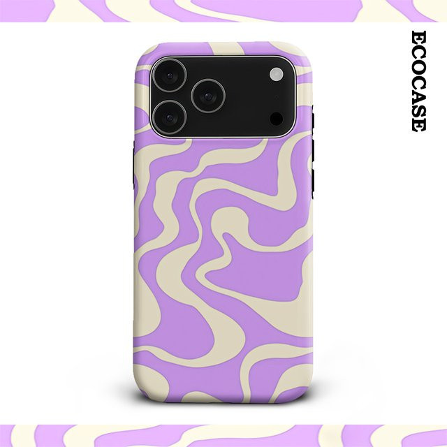 Handyhülle mit lila und cremefarbenen Wellen für Apple iPhone 17 16 15 14 13 12 11 Pro Max Plus mit doppelschichtiger Rückseite - Bild 1