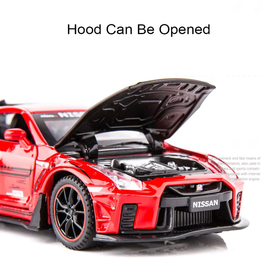 RMZ city GTR R35 R34 Sportwagen Modell, Maßstab 1:32, Metall, Gelb, Blau - Bild 3