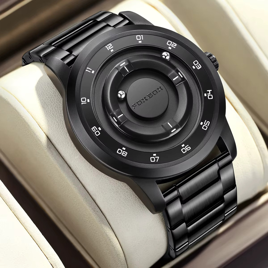 FOXBOX Armbanduhr, Planeten-Design, Quarz, Edelstahl, Schwarz, Herren - Bild 6