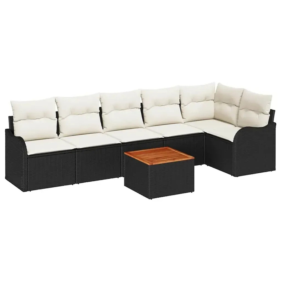 vidaXL Garten-Sofa-Set 7-teilig aus Polyrattan in Schwarz mit Polsterauflagen - Bild 2