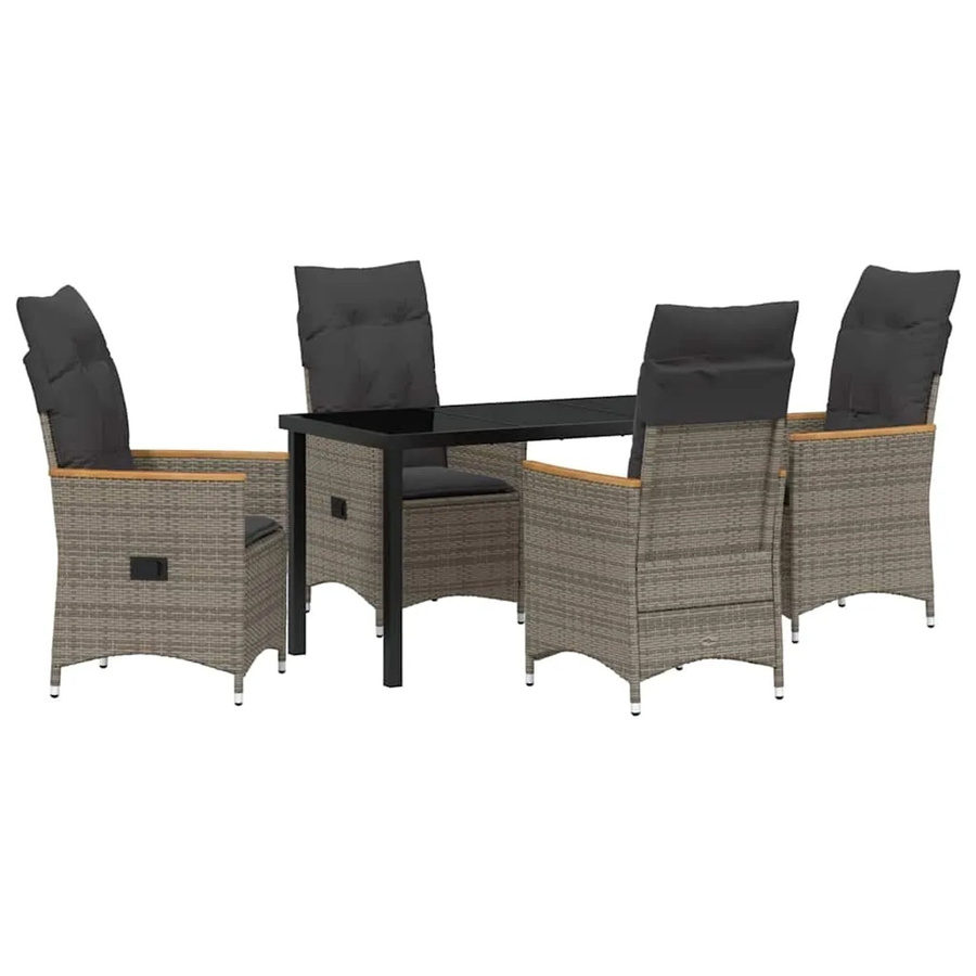vidaXL Garten Essgruppe aus Poly Rattan und Stahl mit Kissen und Sicherheitsglas in Grau, 5-teilig - Bild 2