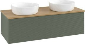 V&B Waschtischunterschrank Antao mit Frontstruktur und Beleuchtung, Eiche honig und grün lackiert, B/T/H: 120 x 50 x 50 cm - Bild 1