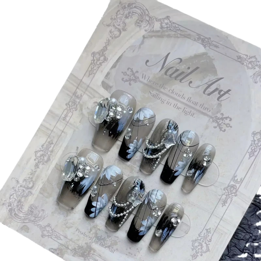 Qsezeny Press on Nails, Schwarz, Glänzend, 10 Stück - Bild 2