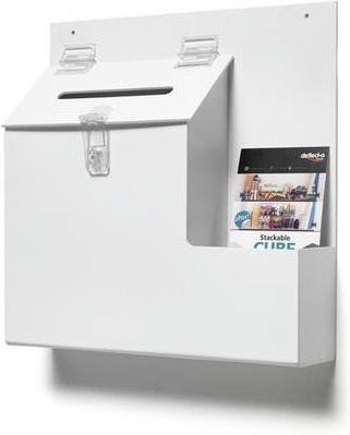 Deflecto Aktionsbox mit Einwurf und Schloss, Weiß, B: 35,5 cm, H: 36 cm, T: 9 cm - Bild 1