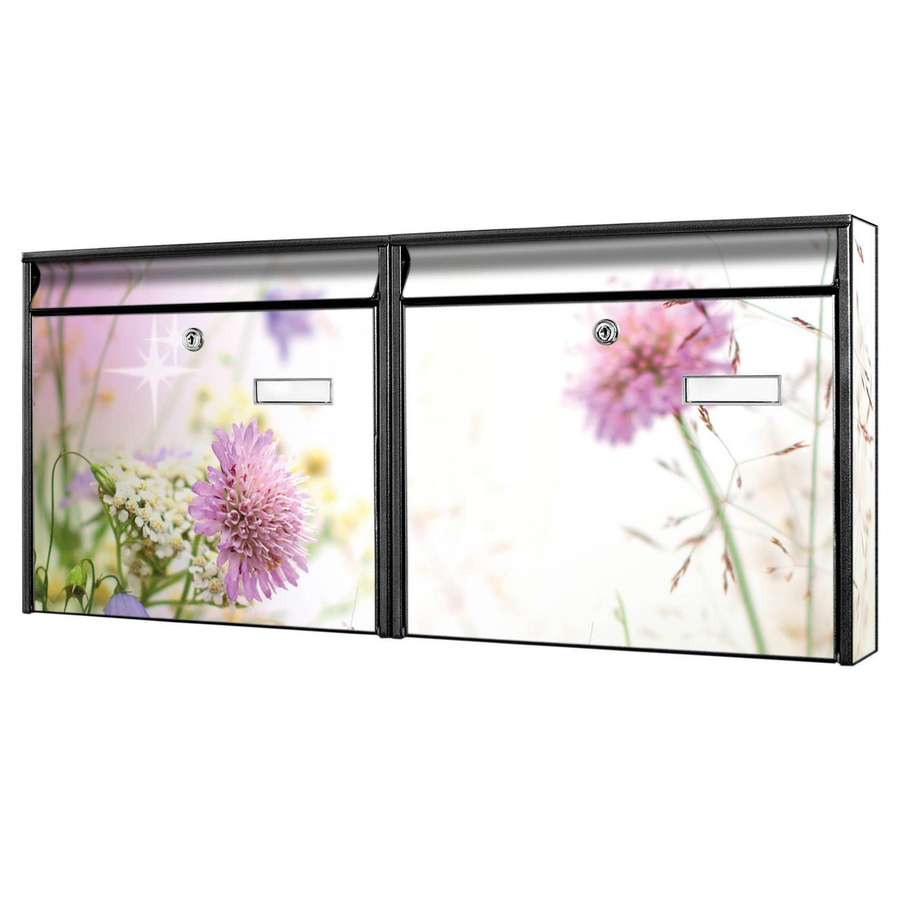 banjado Burg Wächter Briefkastenanlage für Mehrfamilienhäuser, schwarz, verzinkt und lackiert, Motiv Wiese Blumen, H x B x T: 72,5 x 32,2 x 10 cm - Bild 1