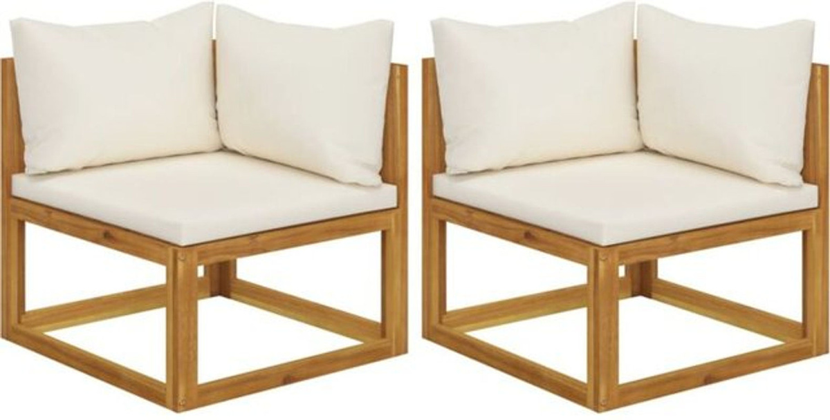 Vidaxl Ecksofa Set aus 2 modularen Teilen aus Akazie Massivholz und Stoff in Beige und Weiß - Bild 1