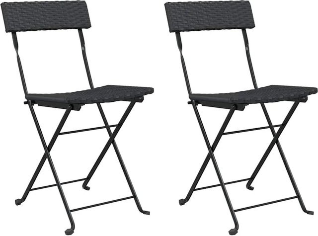 Furnicato Bistrostühle 2er Set klappbar aus Poly-Rattan und pulverbeschichtetem Stahl in Schwarz, B/T/H: 45 x 40 x 79 cm - Bild 1