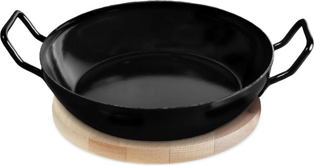 Karl Krüger Schlemmerpfanne Nostalgie aus Emaille mit Holzteller, Schwarz, Durchmesser: 20 cm - Bild 1