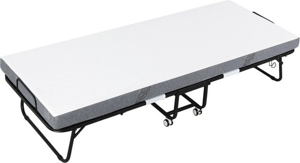 HOMCOM Klappbett mit Rollen aus Stahl und Schaumstoff in Weiß und Schwarz, B/T/H: 80 x 200 x 42,5 cm