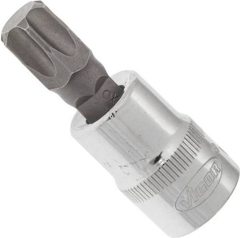 VIGOR Schraubendreher-Einsatz V2295N mit Innen TX Profil T55 und 3/8 Zoll Innenvierkant in Silber, Gesamtlänge: 49 mm - Bild 1