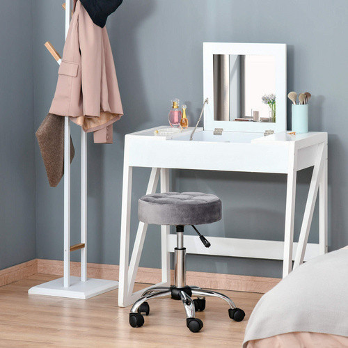 HOMCOM Salonstuhl drehbar mit Rollen in Grau aus Samt und Polyester, B/T/H: 35 x 35 x 49-61 cm - Bild 4