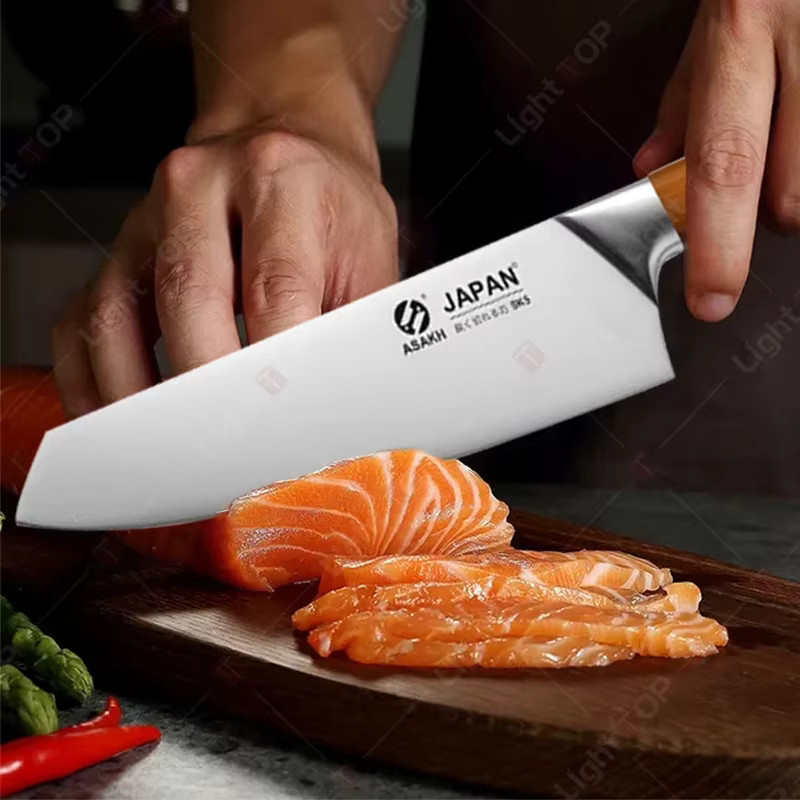 WXCOO Japanisches Küchenmesser-Set aus Edelstahl in Silber mit Holzgriff inklusive Fischschneidemesser, Ausbeinmesser, Schere und Obstschäler - Bild 3
