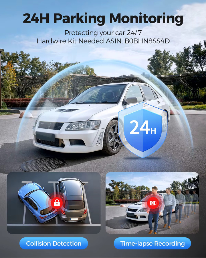 AZDOME Dashcam M300S in 4K UHD mit Sprachsteuerung, GPS, WIFI 6, ADAS und 24-Stunden-Parküberwachung, Schwarz - Bild 4