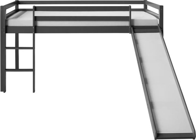 Homestyle4u Kinderbett mit Rutsche aus Kiefernholz in Grau, B/T/H: 90 x 200 x 186 cm (ca.) - Bild 1