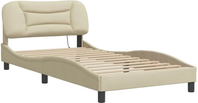 vidaXL Bettgestell Hvar mit LED-Unterbettbeleuchtung und USB-Ladeport in Creme, B/T: 100 x 200 cm - Bild 1