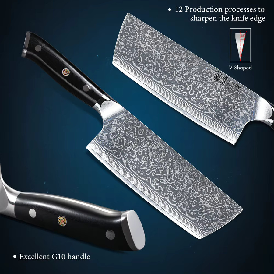 F.YOUNG Nakiri Messer aus japanischem Damaststahl mit 67 Schichten und VG10 Kern, 7 Zoll, Silber - Bild 4