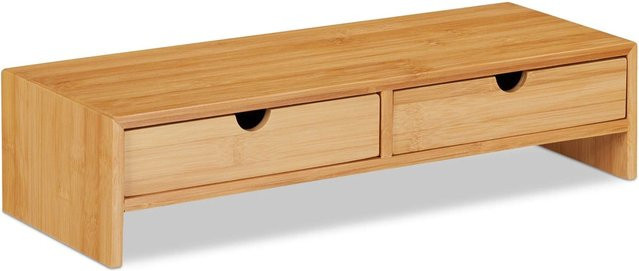 Relaxdays Monitorständer aus Bambus in Natur mit 2 Schubladen, B/T/H: 47 x 18 x 11,5 cm - Bild 1