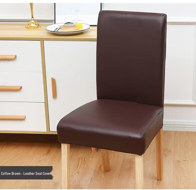 HomeHarmony Esszimmerstuhlhusse aus Kunstleder, wasserabweisend und fleckenabweisend, elastisch und rutschfest, Farbe: Dunkelbraun, Rückenlehnenhöhe: 55-60 cm - Bild 1