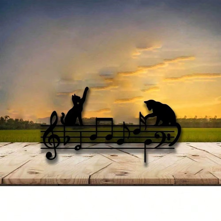 Wetterfeste Metall-Wanddekoration von CIFBUY mit Katzen-Silhouetten und Musiknoten in Schwarz - Bild 4