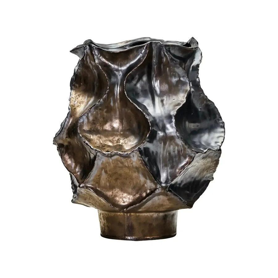House Doctor Vase Waves in Antik-Optik aus Metall und Steingut, wellenförmiges Design, Höhe: 30 cm - Bild 1