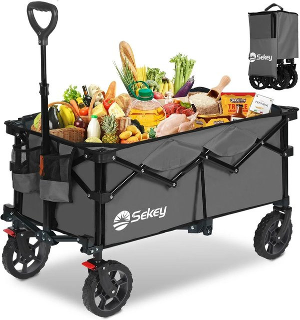 Sekey Faltbarer Bollerwagen mit verstellbarem Handgriff in Grau, 150L Fassungsvermögen und 150kg Tragkraft - Bild 1