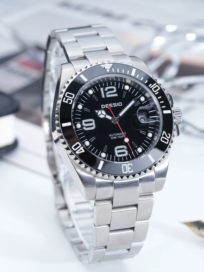 Deesio Armbanduhr Herren, Automatik, Edelstahl, Keramiklünette, Silber - Bild 7
