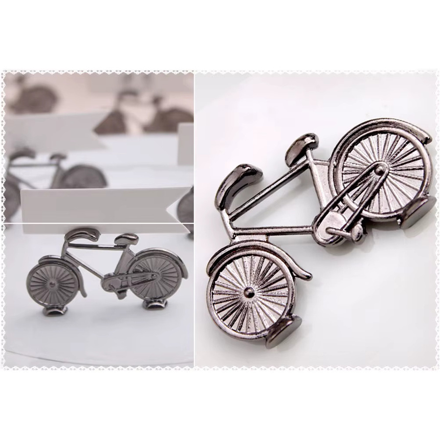 6er Set Vintage Tischkartenhalter aus Legierung in Silber im Fahrrad-Sattelklemm-Design für Hochzeiten und Partys - Bild 2