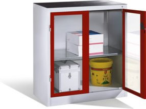 C+P Werkzeug-Beistellschrank mit Sichtfenster-Drehtüren, 1 Boden, H: 100 cm, B: 93 cm, T: 50 cm, Front Rubinrot, Korpus Lichtgrau - Bild 1