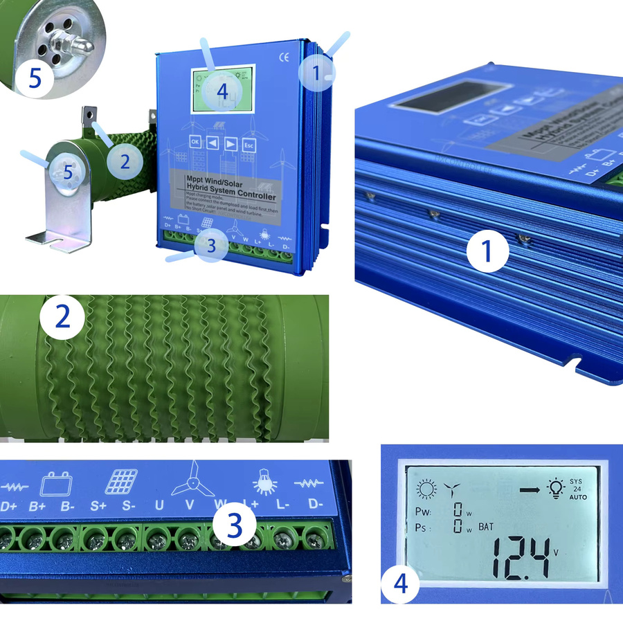 HXCONTROLLER MPPT Hybrid Wind-Solar-Laderegler mit Bluetooth für 12V 24V 48V LiFePO4 Lithium und Gel Batterien in Blau - Bild 5