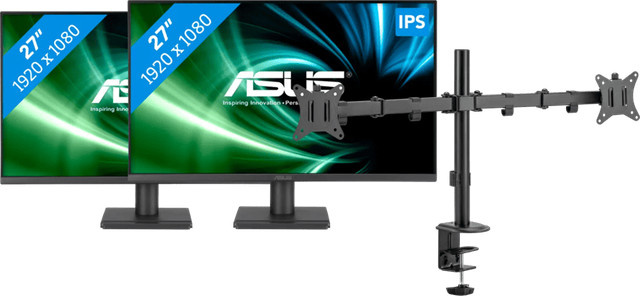 ASUS EyeCare VA279HG Duo Pack mit BlueBuilt Monitorhalterung für 2 Monitore, 27 Zoll Full HD IPS Monitor in Schwarz - Bild 1