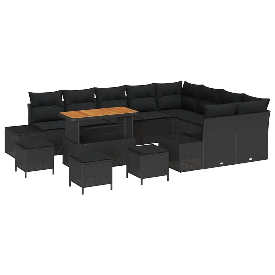 vidaXL Gartensofa-Set aus Polyrattan in Schwarz mit Kissen, Ecksofa L-Form mit Ottoman und Couchtisch für Garten und Terrasse - Bild 2