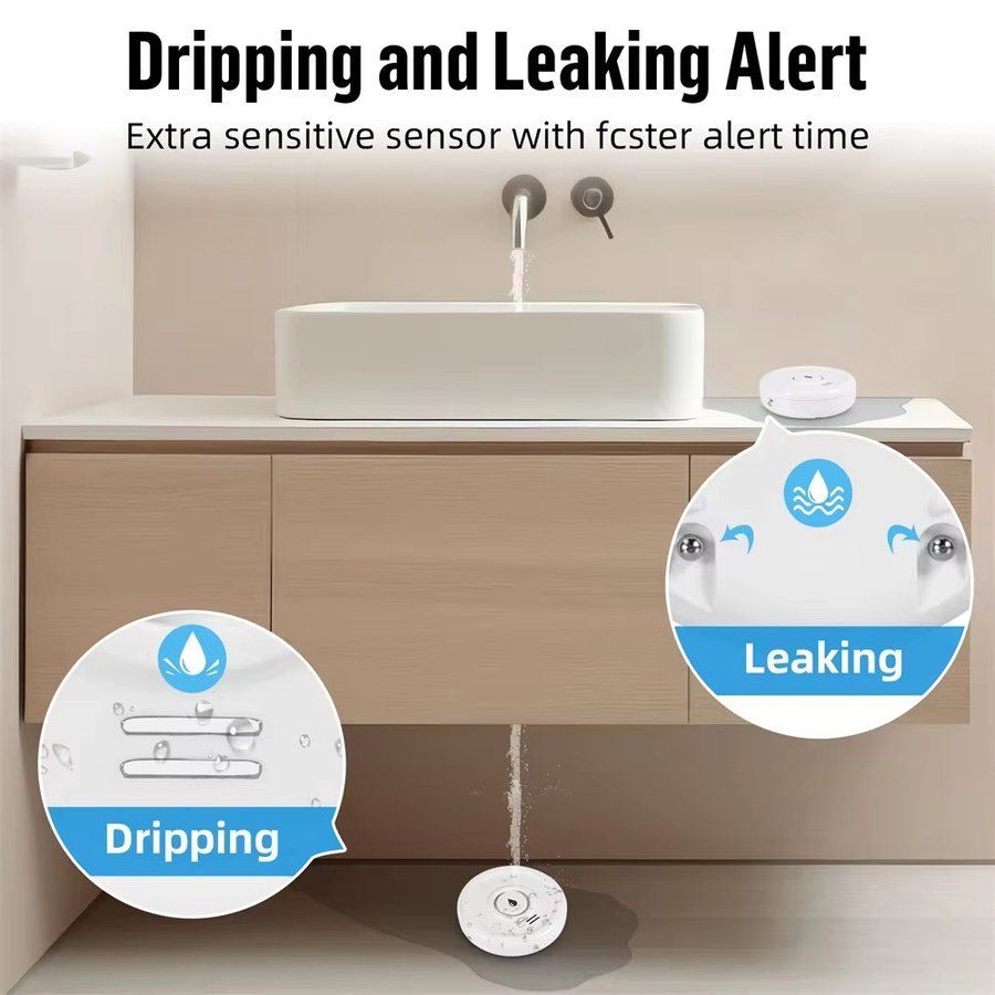 KERUI WLAN-Flutdetektor in Weiß, kompatibel mit Tuya, mit akustischem Alarm und App-Fernüberwachung zur Wasserleck-Erkennung - Bild 4