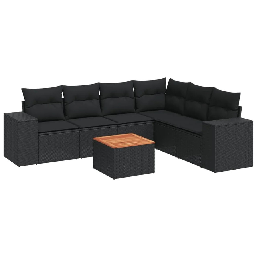 vidaXL 7-tlg Garten-Sofagarnitur in L-Form aus Polyrattan und pulverbeschichtetem Stahl mit Kissen in Schwarz - Bild 2