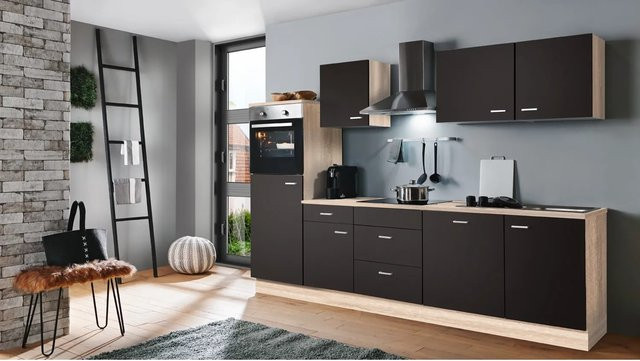 Menke Küchenzeile Classic in Lava Anthrazit und Sonoma Eiche Nachbildung, Breite: 280 cm, Höhe: 168 cm, Tiefe: 60 cm - Bild 1
