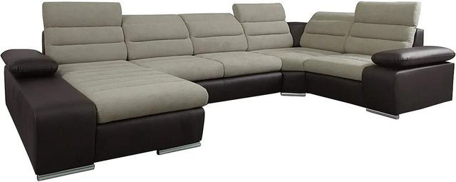 Vente-unique Schlafsofa Boileau in Schokobraun und Beige mit Schlaffunktion und Armlehnen in L-Form - Bild 1