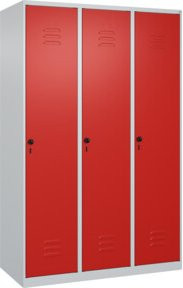 C+P Spind Classic PLUS Spind mit 3 Abteilen, Stahlkonstruktion, Farbe Lichtgrau und Verkehrsrot, H x B x T: 185 x 120 x 50 cm - Bild 1