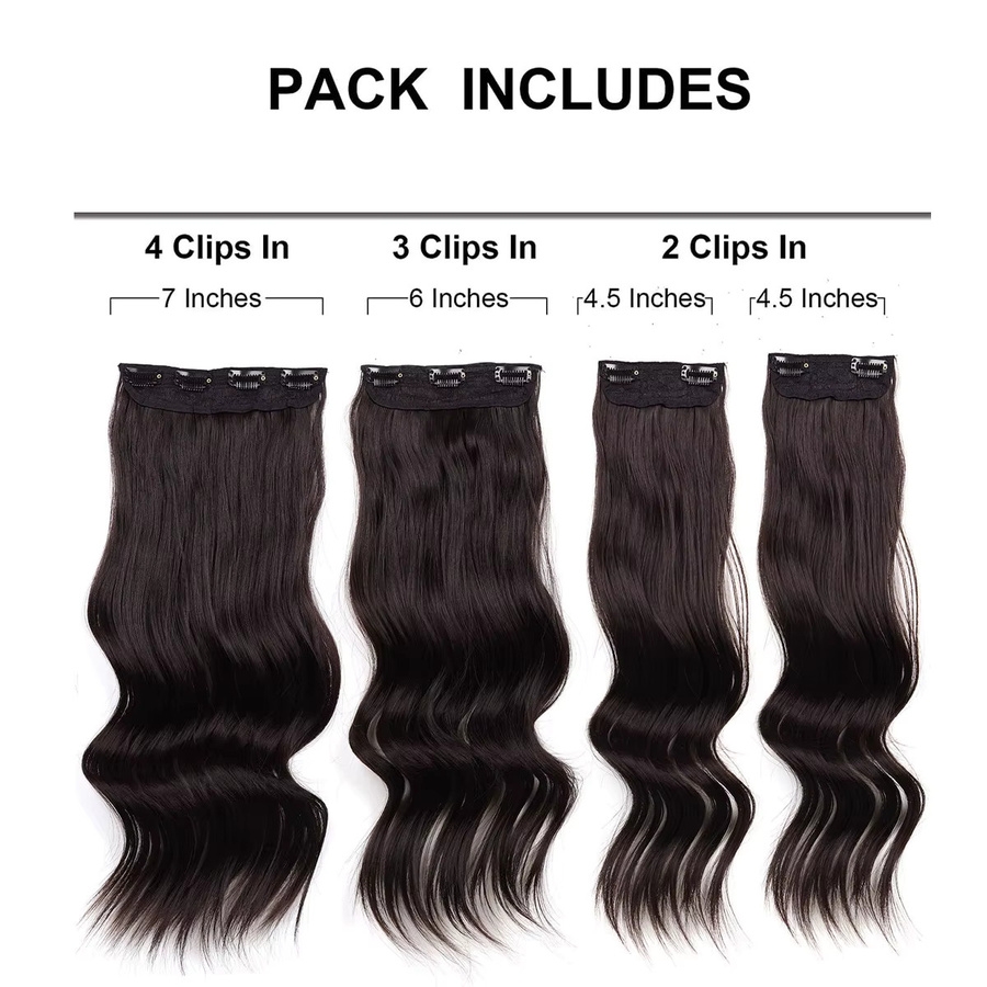 JIAMEISI Haarverlängerung Clip-in, synthetisch, gewellt, dunkelbraun, 4 Stück, Damen - Bild 2