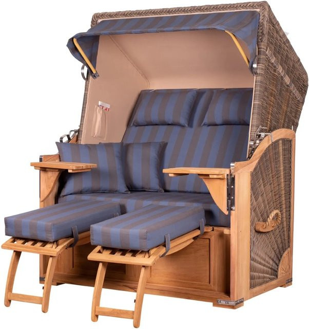 bene,iving Strandkorb Komplettset Schaalsee aus Teakholz mit PE-Geflecht in Grau, Modell 582 - Bild 1