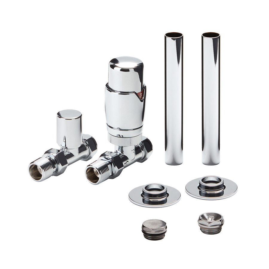 Hudson Reed Thermostatisches Durchgangsventilset mit Thermostatkopf und Rohrstücken aus Messing in Chrom/Silber, 1/2" - Bild 1