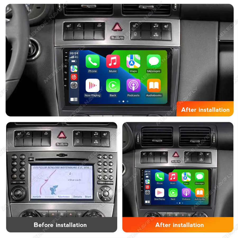 STRONGNAVI Android 14 Autoradio mit Wireless CarPlay, WiFi, Bluetooth und GPS für Mercedes Benz W203 W209 C180 C200 C220 C230 (2005-2009), Schwarz - Bild 2
