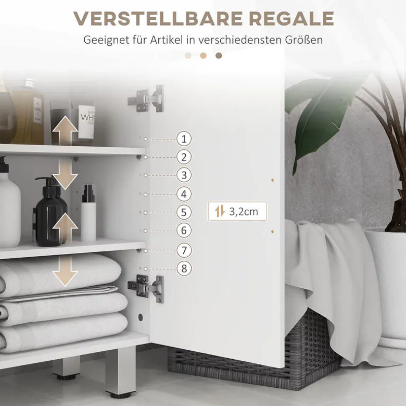 kleankin Badezimmerschrank in Weiß, moderner Schrank mit Türen und Regalböden, B/T/H: 30 x 30 x 93 cm - Bild 4