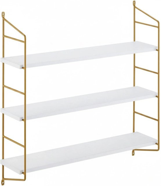Relaxdays Wandregal Modern aus MDF und Eisen in Weiß und Gold mit 3 verstellbaren Ablagen, B/H/T: 60 x 60 x 15 cm - Bild 1
