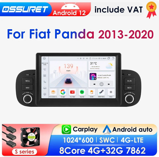 OSSURET 1DIN Android 13 Autoradio für Fiat Panda 2013-2017 mit GPS Navigation und Carplay in Schwarz - Bild 1