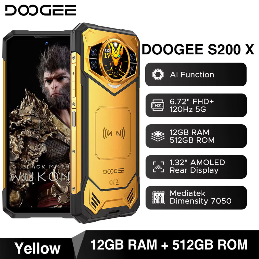 DOOGEE S200 X 5G Robustes Smartphone in Gelb mit 6,72 Zoll Display, 1,32 Zoll AMOLED-Rückdisplay, 12 GB RAM, 512 GB Speicher und 10100 mAh Akku - Bild 6