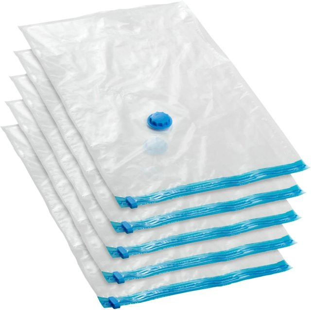 Tectake 5er Set Vakuumbeutel mit Ein- und Auslassventil und zahnlosem Druckverschluss, Transparent, B: 40 cm, T: 60 cm, H: 1 cm - Bild 1