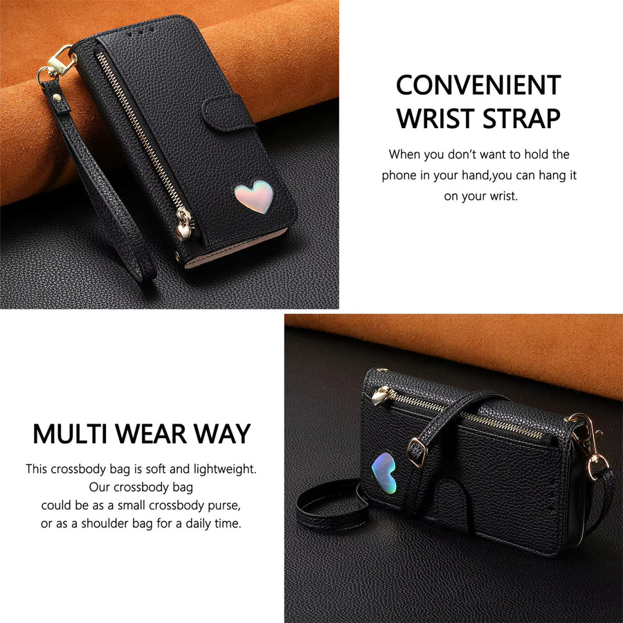 Samsung Crossbody Handgelenk-Tasche aus PU-Leder mit Reißverschluss und Kartenfächern für Galaxy S25 Plus, S24 FE, S23 Ultra und S22 in Schwarz - Bild 3